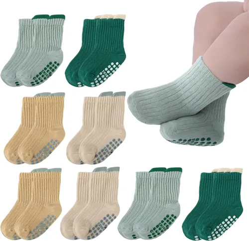 Miniatura 10 de 8 Pairs Baby Toddler Socks Non-Slip Grip Socks for Boys Girls Newborn Infant Baby Cotton Crew Sock with Grips 0-5T