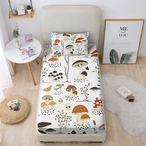 MUSOLEI Sábana bajera ajustable de hongos, ropa de cama de hongos, decoración de hongos para niños, niños; juego de sábanas individuales; 1 sábana