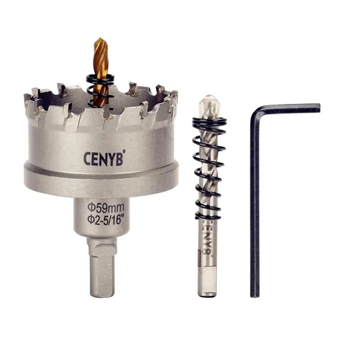 Miniatura 87 de 10 piezas (16-54 mm) Kit de sierra perforadora de carburo TCT para metales duros. Incluye 2 brocas de titanio, 1 broca piloto escalonada y 2 llaves