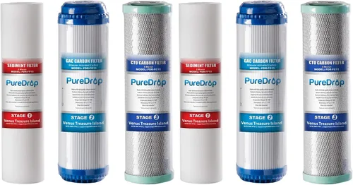 Miniatura 2 de PureDrop Paquete de prefiltro de reemplazo de ósmosis inversa estándar de 10 pulgadas x 2.5 pulgadas (6 meses), blanco, (PDR-F3)