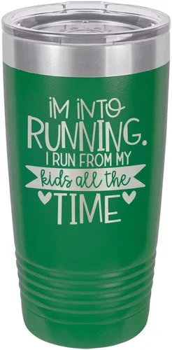 Miniatura 20 de Taza con texto en inglés "I RUN FROM MY KIDS 20oz Drink Tumbler with Straw », grabada con láser, taza de viaje con divertidas citas de Yeti Rambler