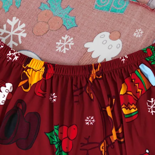 Miniatura 7 de Anibedding - Funda estampada de Navidad roja para sofá de 2 cojines, funda elástica con renos y copos de nieve para sofá, funda de sofá lavable a