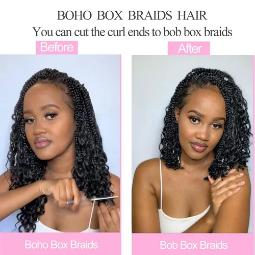 Miniatura 5 de Unionbeauty - 8 paquetes de trenzas bohemias de diosa en caja, de ganchillo de pelo para mujer negra, 8 pulgadas de trenzas de caja bob bohemias