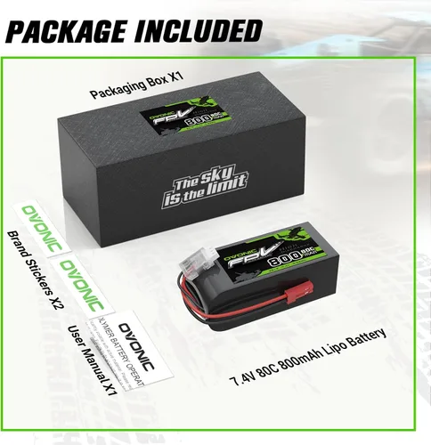 Miniatura 6 de OVONIC Batería Lipo de 7.4V 80C 800mAh 2S con enchufe JST [1 paquete que incluye 2 baterías]