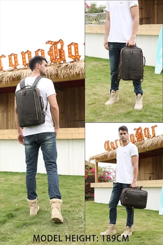 Miniatura 7 de Lannsyne Mochila de cuero de grano completo expandible 15.6 para computadora portátil, bolsa de viaje de hombro marrón, Marrón, L, Portátil