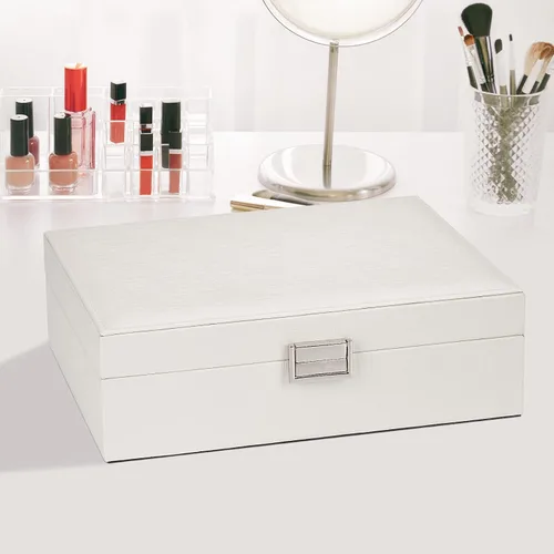 Miniatura 4 de Caja organizadora de joyas para niñas y mujeres, estuche de viaje grande de doble capa con caja de regalocolor blanco