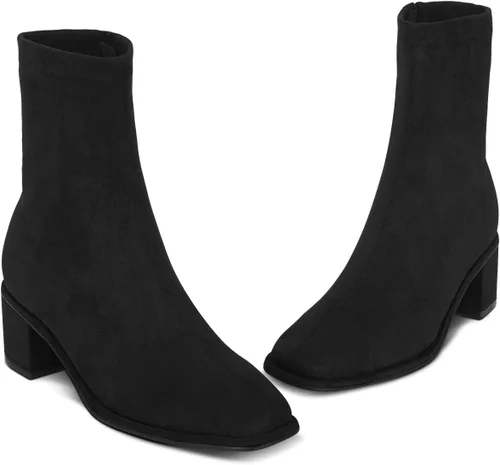Miniatura 8 de Women's Ankle Boots & Booties, BEST TRENDY Sock Booties Square Toe Boots Side Zipper Square Toe Mid Chunky Heel Elastic Booties for women