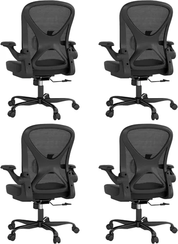 Miniatura 16 de Silla de oficina ergonómica, sillas de oficina en casa de tela de malla con soporte lumbar ajustable, giro de 360° y reposabrazos abatibles