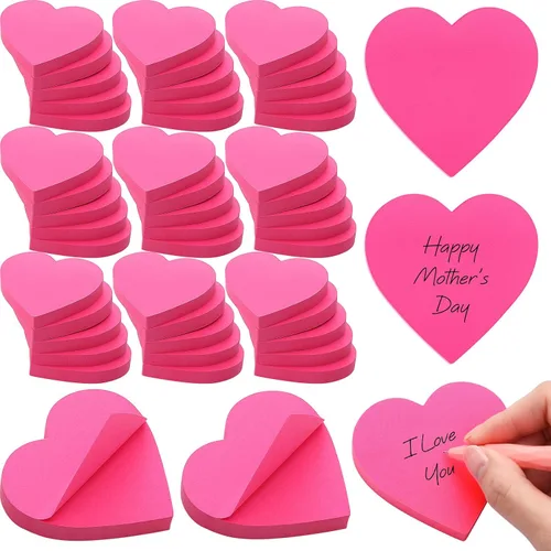 Jetec 48 blocs de notas adhesivas con forma de corazón para el Día de la Madre, de 3 x 3 pulgadas, colores brillantes, bonitos blocs de notas para