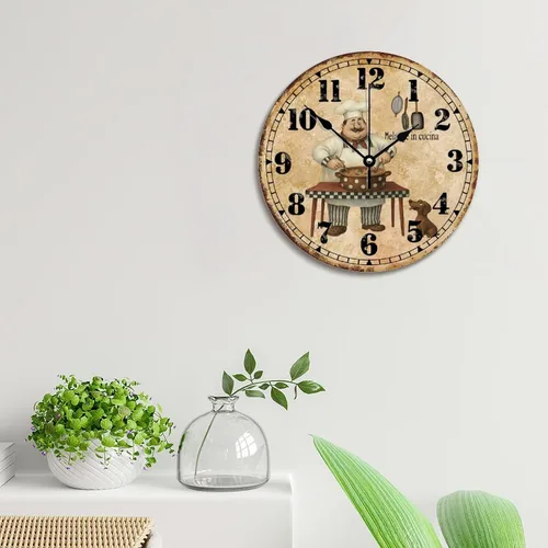 Miniatura 6 de ArogGeld Chef - Reloj de pared de cocina de madera, 10 silencioso, sin tictac, de cuarzo, funciona con pilas, para sala de estar, dormitorio