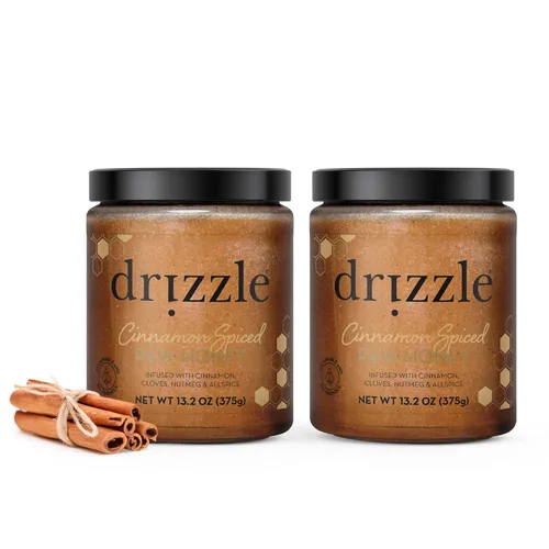 Drizzle Miel cruda con especias de canela, miel cruda pura natural con canela orgánica, sin filtrar, uso en té y café, sustituto del azúcar,