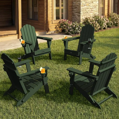 Miniatura 27 de Silla Adirondack plegable, silla Adirondack de HDPE con 2 soportes para tazas, sillas para fogatas al aire libre de fácil montaje para patio