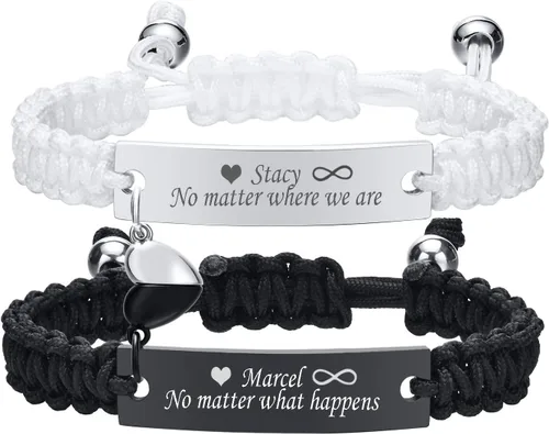Miniatura 12 de VNOX Pulsera Personalizada Personalizable Nombre Fecha Cita Amistad Amor Pareja Pulsera Hecha a Mano Cuerda Trenzada Pulsera Regalo Aniversario