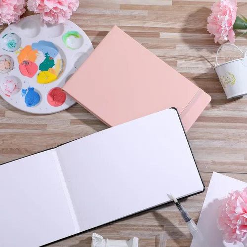 Miniatura 2 de Teling 2 cuadernos de bocetos de acuarela con 3 bolígrafos, papel de 140 libras/10.58 oz/m², pequeño diario de acuarela portátil de viaje, cuaderno