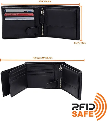 Miniatura 4 de DiLoro Italia - Cartera de cuero para hombre, tamaño completo, plegable, con cremallera, con protección RFID