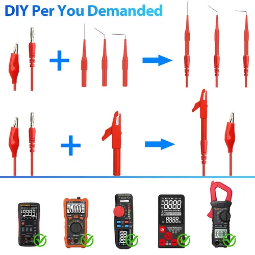 Miniatura 5 de Linkstyle Kit de sonda trasera de 25 piezas, pasador de sondas traseras multímetro, enchufe de plátano a clip de cocodrilo eléctrico con cables, kit