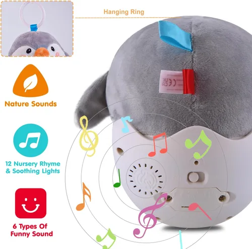 Miniatura 2 de Juguetes para bebés de 0-3-6-12 meses, regalos de ducha, peluche lindo con luces y sonidos, juguetes musicales para la barriga de pingüino