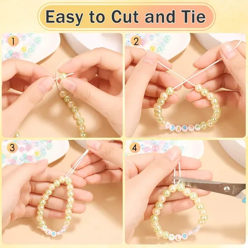Miniatura 4 de Paxcoo 1,4 mm de cuerda elástica para pulseras, cordón de cuentas elástico blanco para hacer pulseras