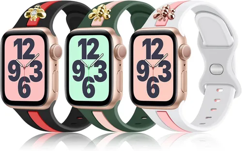 Miniatura 8 de 3 Pack Designer Sport Bands Compatible With Apple Watch Band 38mm 40mm 41mm 42mm 44mm 45mm 46mm 49mm Women Girls,Soft Silicone Sport Strap for