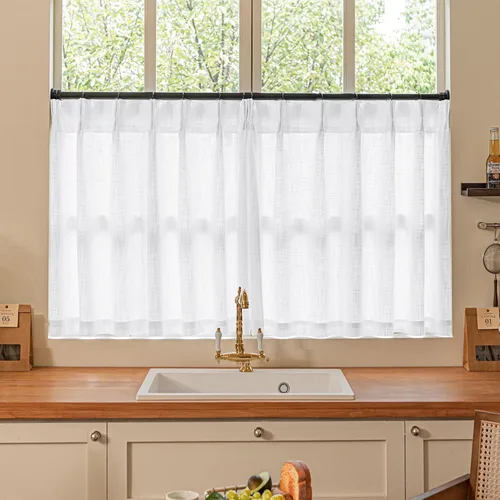 Miniatura 140 de Cortinas de lino natural con pliegues fruncidos de 120 pulgadas de largo para sala de estar, cortinas plisadas con ganchos y lengüeta trasera