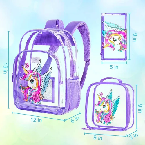Miniatura 27 de Mochila transparente, aprobada por el estadio, para niñas y niños, mochila transparente de PVC resistente para mujeres y hombres