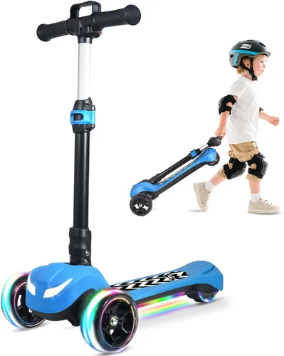 Miniatura 8 de Electric Scooter for Kids Ages 3-12, Full Body Lights Up, Wide Deck, 3 Adjustable Heights, 5MPH Safe Speed, 90min Riding, Foldable 3 Wheel Electric