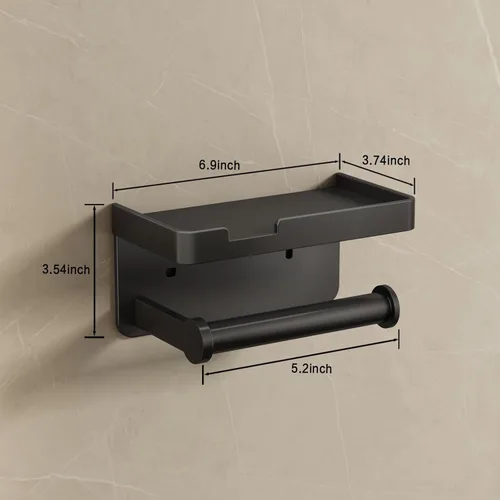 Miniatura 6 de VOLDRA Soporte de papel higiénico con estante para teléfono, soporte de papel higiénico autoadhesivo o con tornillos, soporte de rollos de papel