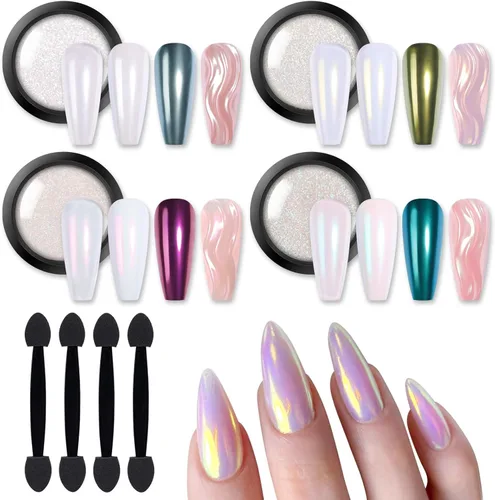 Miniatura 13 de BORN PRETTY Polvo de uñas cromado, polvo cromado holográfico de espejo metálico de perla blanca para uñas, kit de polvo de pigmento con purpurina