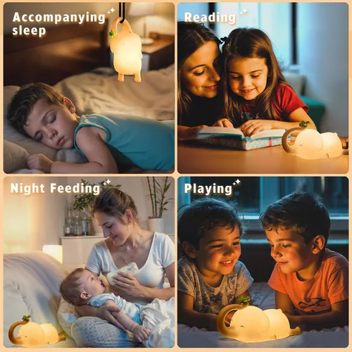 Miniatura 8 de Luz nocturna de silicona con forma de elefante para niños - Lámpara LED recargable y regulable en 3 niveles, control táctil, luz suave de animales