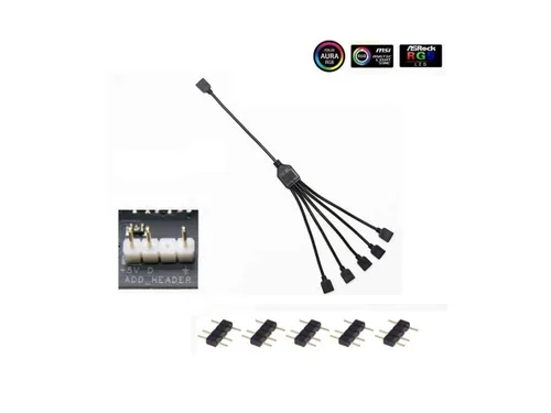 Miniatura 5 de Cooler Master Cable divisor ARGB de 1 a 5 V / 5 V - Compatible con RGB direccionable de 3 pines - Cable de sincronización LED para soporte