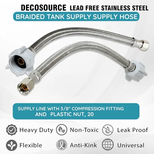 Miniatura 4 de Conector de inodoro - Manguera de inodoro trenzada de acero inoxidable con rosca de compresión hembra de 3/8 x rosca hembra de 7/8 - Línea