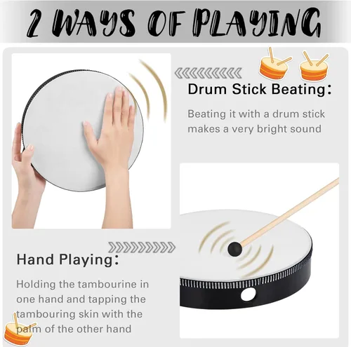Miniatura 3 de Juego de 4 tambores de mano para adultos, marco de madera, con palo de 12, 10, 8 y 6 pulgadas, instrumentos musicales de percusión para adultos