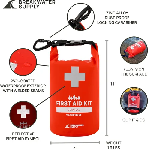 Miniatura 6 de Breakwater Supply™ Kit de primeros auxilios impermeable, bolsa seca precargada con suministros de preparación de supervivencia de emergencia