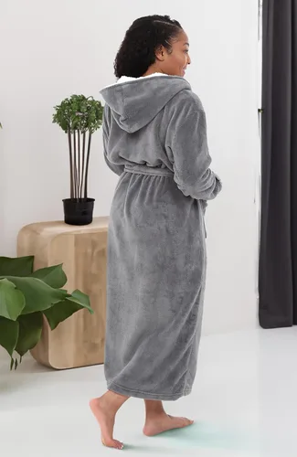 Miniatura 4 de Alexander Del Rossa - Bata de baño larga de forro polar cálido con capucha, para mujer