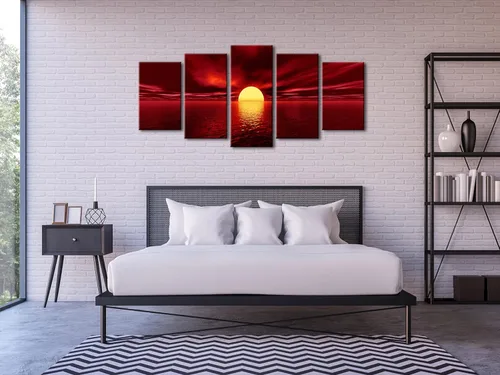 Miniatura 3 de Wieco Art P5RLA006 sol rojo, obras de arte giclée en impresiones en lienzo para decoración de pared, estiradas y con marco, para el hogar