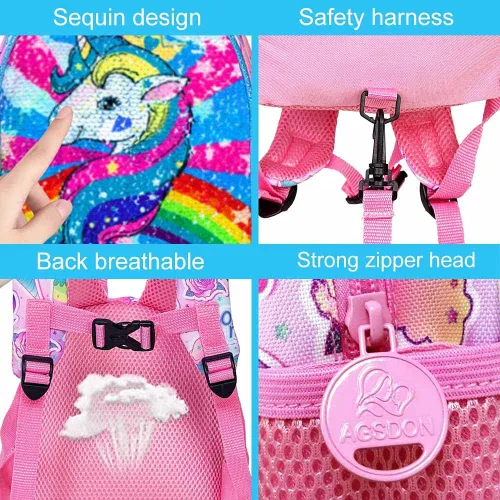 Miniatura 14 de gxtvo Mochila para niños pequeños, correa de seguridad de 9.5 pulgadas para niños y niñas, unicornio, mariposa, sirena, dinosaurio