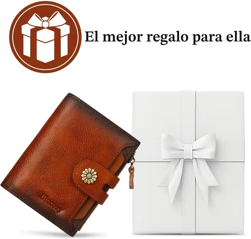 Miniatura 7 de Billetera para mujeres, billetera de cuero plegable de dos pliegues para mujeres con bloqueo RFID, compacta, tarjetero pequeño con ventana