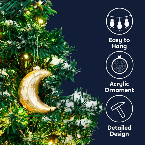 Miniatura 2 de Joiedomi Adornos de luna de Navidad, decoración de luna de vidrio soplado con purpurina para colgar en el árbol, decoración de Navidad al aire