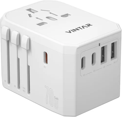 Miniatura 10 de VINTAR - Adaptador de viaje universal, adaptador de corriente internacional con 6A, 3 USB C y 2 puertos USB, adaptador de enchufe esencial de viaje
