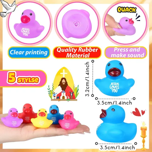 Miniatura 2 de Deekin 5 patos de goma de Jesus Loves You a granel, multicolor, para piscina, fiesta religiosa, regalos de cumpleaños, recompensa de iglesia