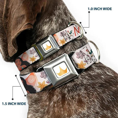 Miniatura 2 de Collar de perro con hebilla de cinturón de seguridad Moana con Pua y HEI HEI Sail Pose con Script Beige Naranja 9.5 a 13 pulgadas 1.0 pulgadas