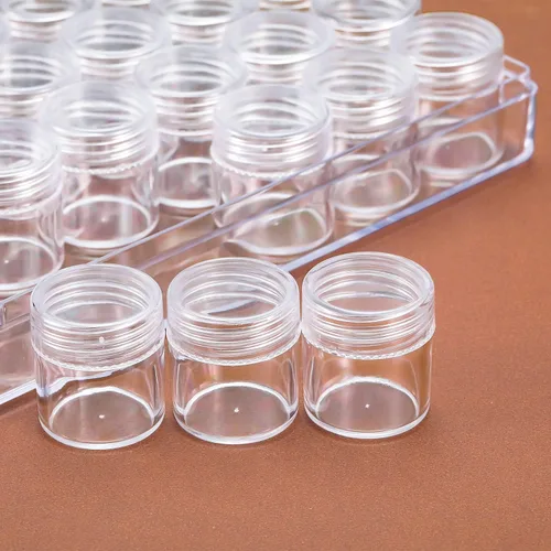 Miniatura 4 de Blulu Organizador de cuentas de 30 rejillas, contenedores de cuentas de arte de diamantes con tapa, plástico transparente, pequeños frascos