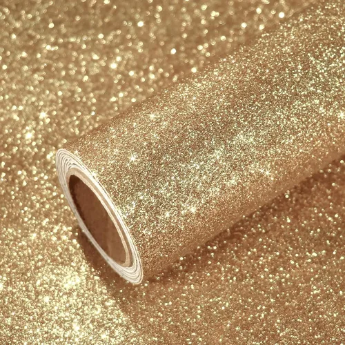 VEELIKE Papel Tapiz con Purpurina Dorado Champán Adhesivo y Despegable para Dormitorio 15.7''x354'' Papel de Contacto Brillante Despegar y Pegar Oro