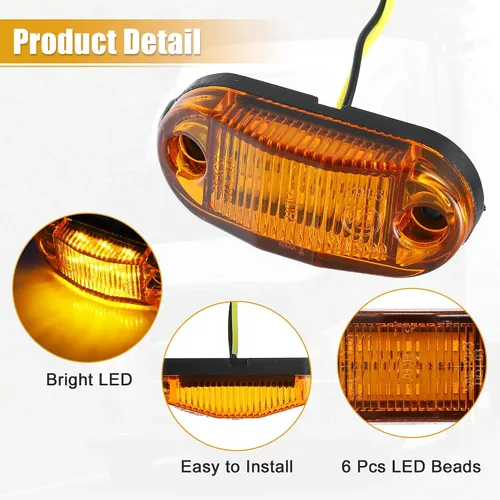 Miniatura 5 de X AUTOHAUX 10 luces LED de marcador lateral de remolque de 12 V-24 V, ámbar ovalado, luces indicadoras laterales de 2.5 pulgadas, impermeable