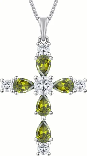 Miniatura 164 de YL Collar de cruz de plata de ley 925 con colgante de piedra natal religiosa para mujer