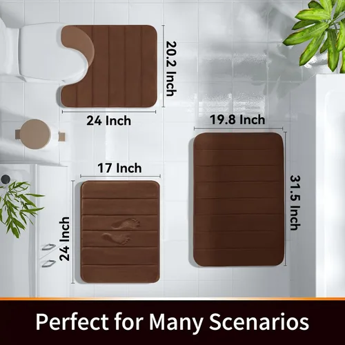 Miniatura 2 de Yimobra Tapete de baño marrón, súper suave, absorbente, de espuma viscoelástica, antideslizante, de secado rápido, lavable a máquina, tapete