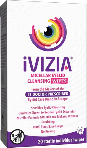 iVIZIA Toallitas limpiadoras de párpados para limpieza de párpados sensibles, sin conservantes, micelar, sin enjuague, removedor de maquillaje suave