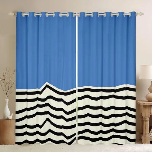 Erosebridal Cortinas opacas de 30 % a 50 % de color azul y beige, cortinas geométricas minimalistas para ventana, juego de 2 paneles de 38 x 45