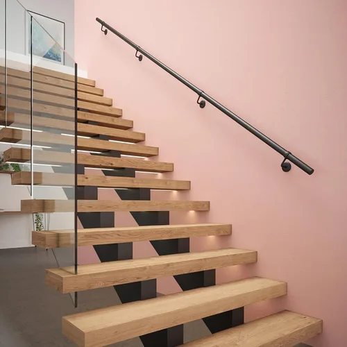 Barandilla de escalera interior industrial Rothley: pasamanos de metal de 3.6 metros para escaleras interiores, color negro mate, barandilla de