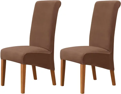 Miniatura 52 de Juego de 2 fundas de terciopelo para sillas de comedor, color beige, fundas elásticas para sillas de comedor y cocina, reutilizables, protector